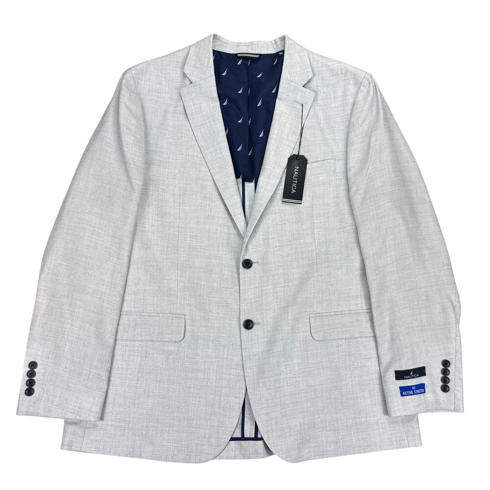 Nautica Mens Modern Fit Stretch Solid Crush Weave Sport Coat Light Blue 48L